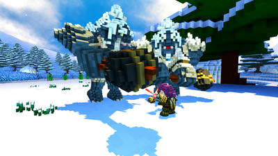 Boss fight in snowy landscape